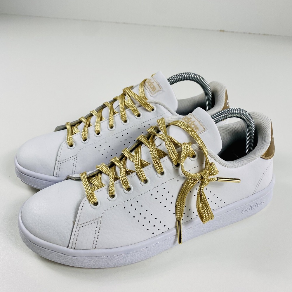 adidas Women's Advantage White Bronze Leather Low Sneakers Tennis Shoes Size 9